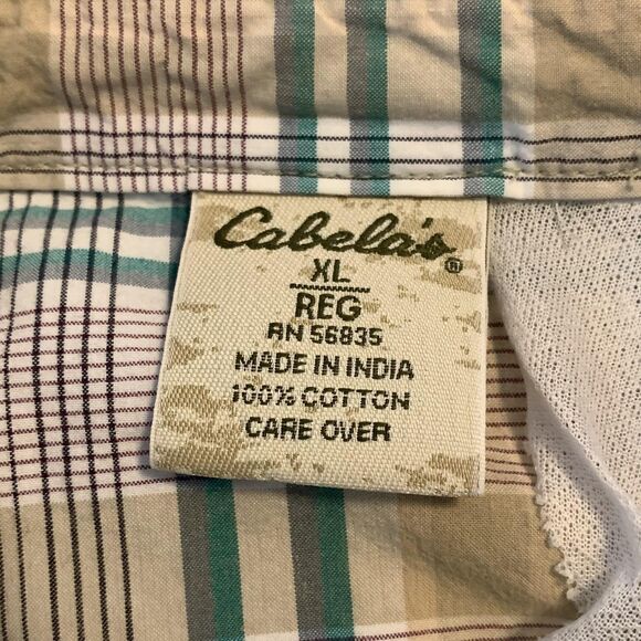 Cabelas Shirt Womens XL Beige Green Plaid Western Embroidered Floral Cotton - Picture 3 of 8